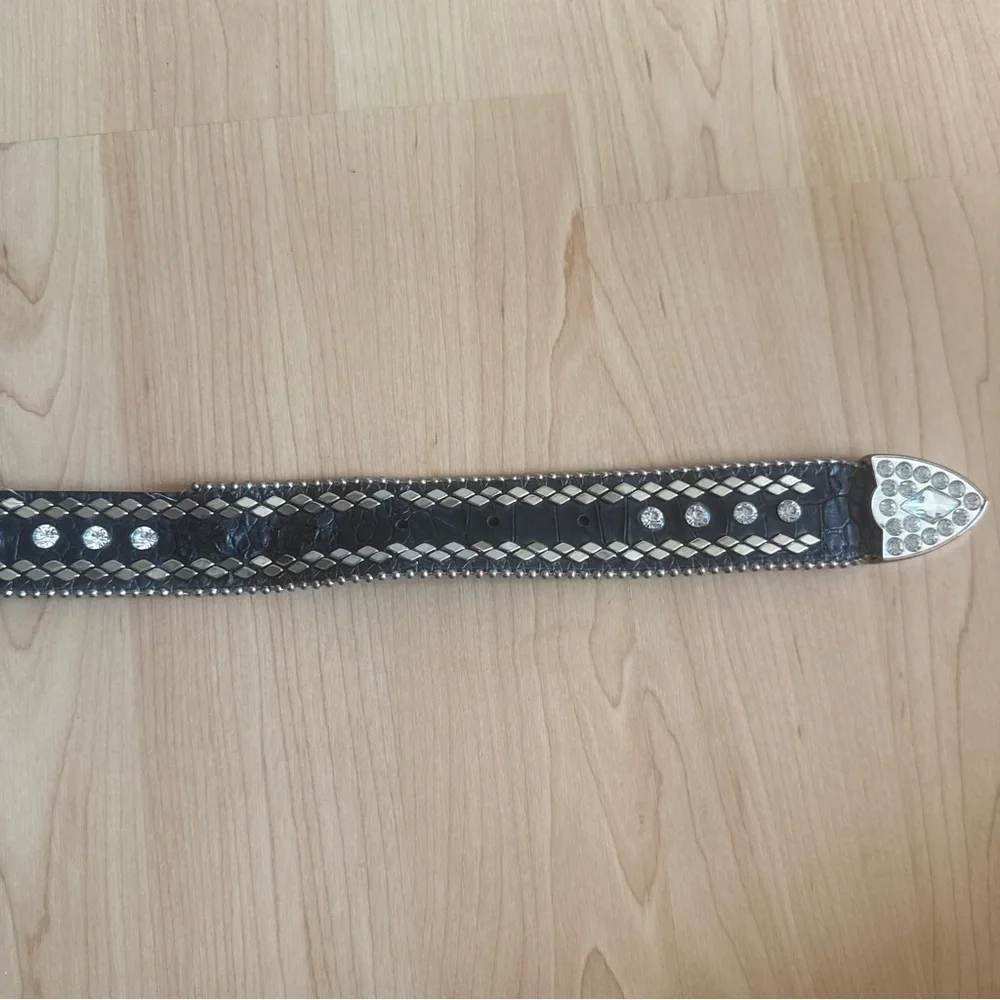 Women’s Black Leather Belt, Western Bling Rhinestone Cowgirl Rodeo, Size ML